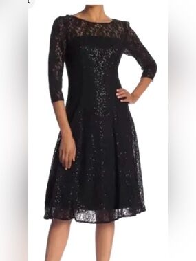 NWT Classy Black Lace Party Cocktail Dress, size 14, Fit & flare by SLNY